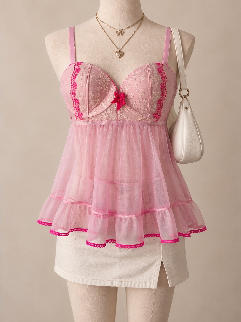 Victoria's Secret Pink Lace & Mesh Babydoll Tank